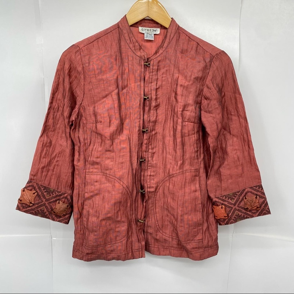 Citron Pink Hook and Eye Linen Blend Detailed Blouse Top XSP